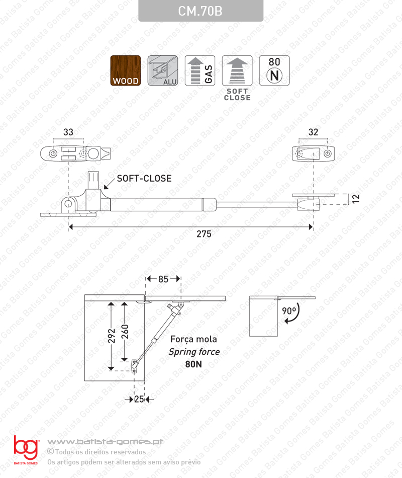 Compasso de eleva��o com amortecedor a g�s e Soft-Close para portas de arm�rio